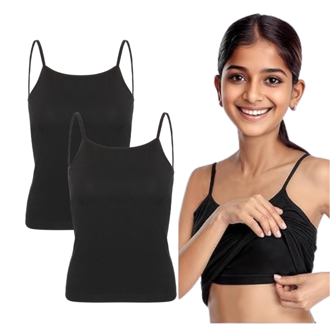 Padded Tank Top For Teens | Flat Padding Covers Nipple Buds | Perfect To Wear Under School Uniform black (pack of 2) Padded Tank Top For Teens | Flat Padding Covers Nipple Buds | Perfect To Wear Under School Uniform black (pack of 2)