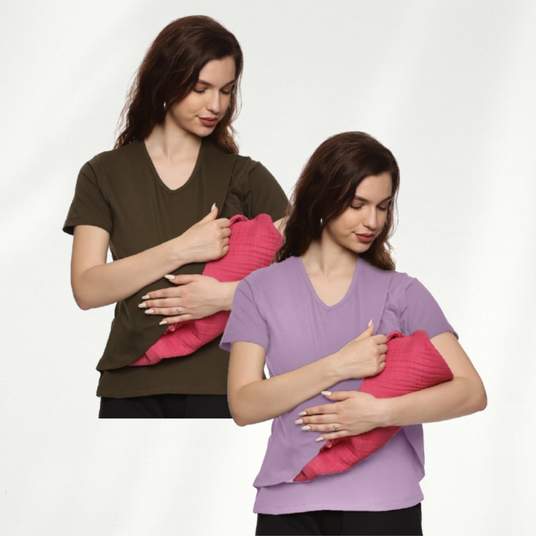 KIKWIT Maternity Feeding Tops Without Zip for Women, Feeding Coverup Pregnancy Tshirt,Feeding T-Shirt for Easy Nursing & Breastfeeding, Maternity Top Wear for Mothers (pack of 2) KIKWIT Maternity Feeding Tops Without Zip for Women, Feeding Coverup Pregnancy Tshirt,Feeding T-Shirt for Easy Nursing & Breastfeeding, Maternity Top Wear for Mothers (pack of 2)