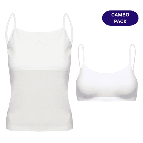 Padded Camisole & Padded Sportsbra Combo for Girls | Flat Padding | Beginners/Teenager Inner for Puberty Cami & Bra | Slip & Bra with Adjustable Straps