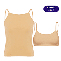 Padded Camisole & Padded Sportsbra Combo for Girls | Flat Padding | Beginners/Teenager Inner for Puberty Cami & Bra | Slip & Bra with Adjustable Straps
