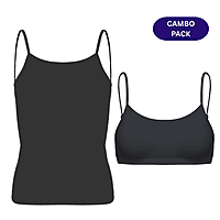 Padded Camisole & Padded Sportsbra Combo for Girls | Flat Padding | Beginners/Teenager Inner for Puberty Cami & Bra | Slip & Bra with Adjustable Straps