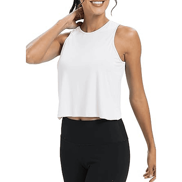 Workout Tops for Women Cropped Open Back Sleeveless Tank Tops Athletic Gym Yoga Shirts Loose Fit
