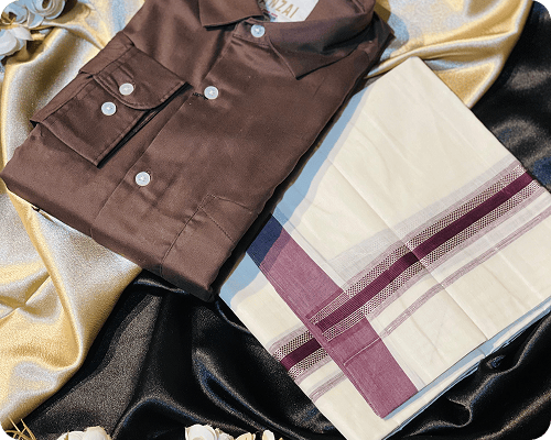 Chocolate Shirt with Maroon Border Dhoti