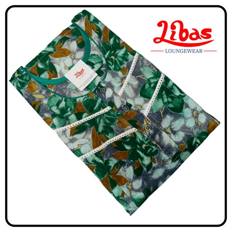 Brown & green floral print pleated cotton feeding nighty with side zips by libas loungewear - FNT006 Brown & green floral print pleated cotton feeding nighty with side zips by libas loungewear - FNT006