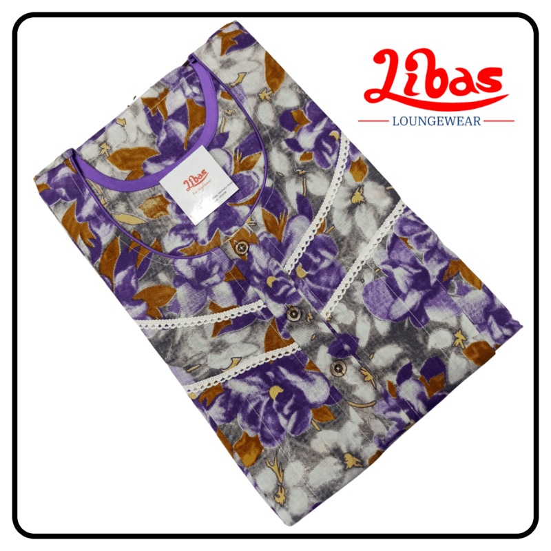 Brown & velvet floral print pleated cotton feeding nighty with side zips by libas loungewear- FNT007 Brown & velvet floral print pleated cotton feeding nighty with side zips by libas loungewear- FNT007