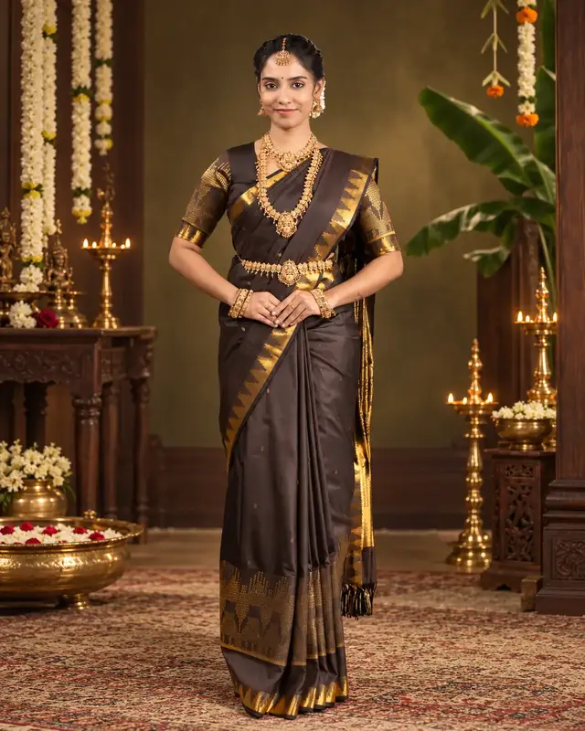 Heritage Imprints - Coffee Brown Saree