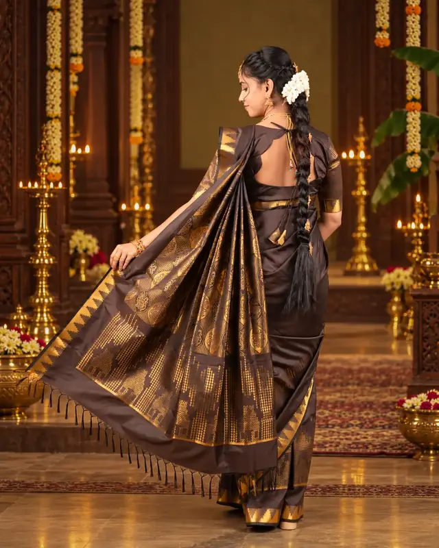 Heritage Imprints - Coffee Brown Saree
