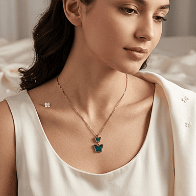 Elegant Rose Gold & Green Butterfly Necklace