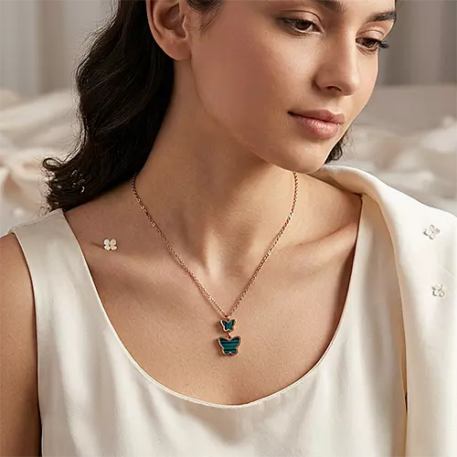 Elegant Rose Gold & Green Butterfly Necklace