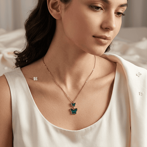 Elegant Rose Gold & Green Butterfly Necklace