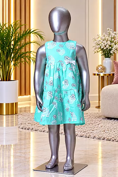 1807 kids cotton frock, aqua blue size-22