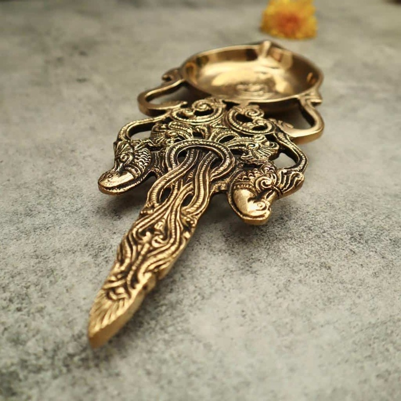 Brass Aarti Spoon - 11 inch Length | Long Brass Aarti Spoon for Sacred Rituals and Worship