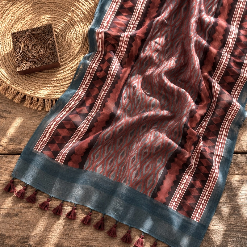 Cotton Ajrakh Print Stole #12