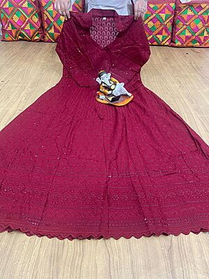 Chikan Embroidered Anarkali-Maroon Chikan Embroidered Anarkali-Maroon