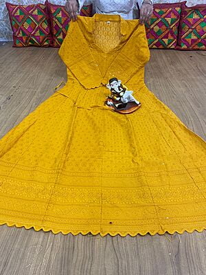 Chikan Embroidered Anarkali-Mustard Chikan Embroidered Anarkali-Mustard