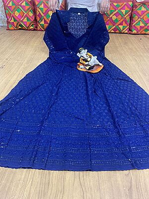 Chikan Embroidered Anarkali-NavyBlue Chikan Embroidered Anarkali-NavyBlue