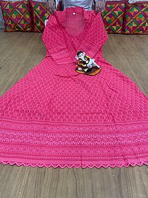 Chikan Embroidered Anarkali-Peach Chikan Embroidered Anarkali-Peach