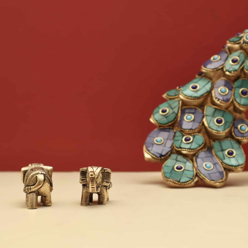 Brass Decorative Elephant Set of 2 - 1.2 inch Height | Miniature Set of Two Brass Decorative Elephants for Charming Decor