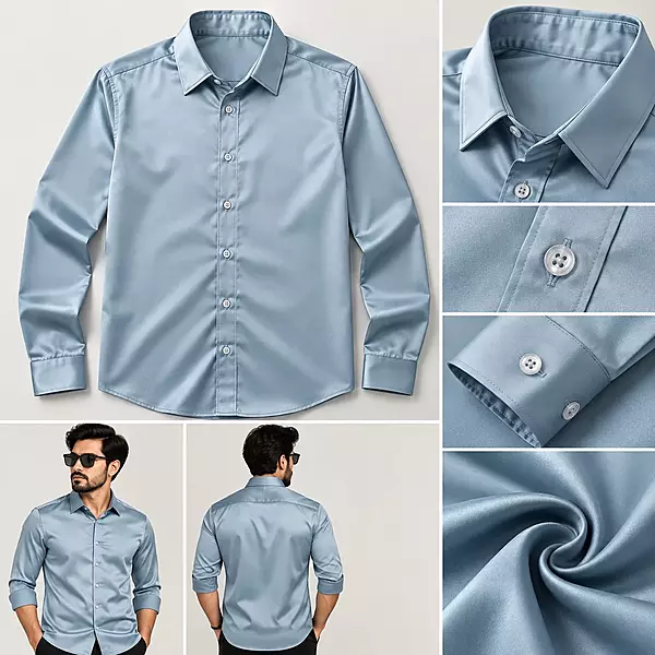 Men’s Solid Light Blue Formal Full Sleeve Shirt