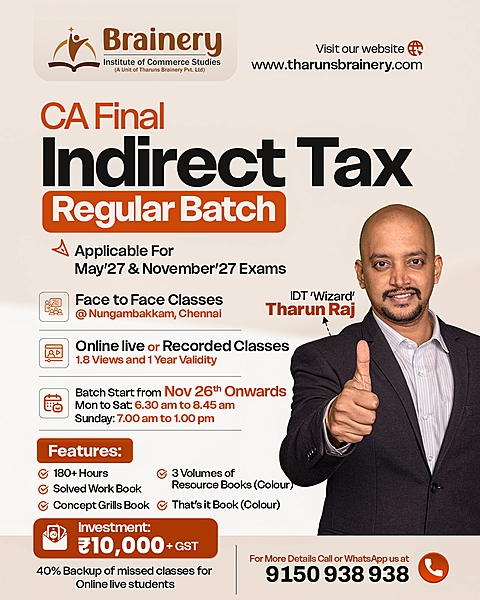 CA Final β Indirect Tax Laws (IDT) | Regular Batch β May 27 / Nov 27 Exams