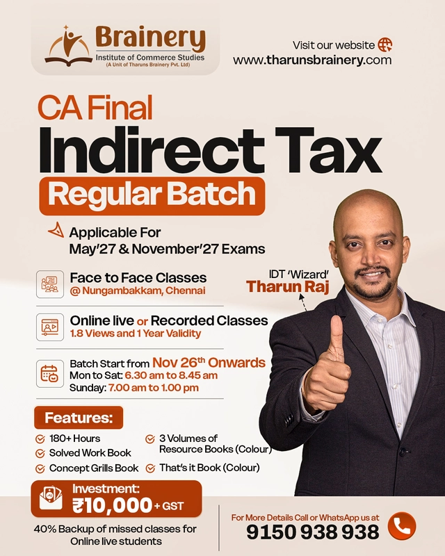 CA Final – Indirect Tax Laws (IDT) | Regular Batch – May 27 / Nov 27 Exams