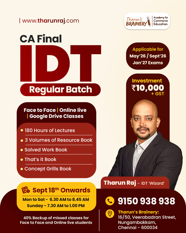 CA Final IDT Regular batch May 26 & Sep 26