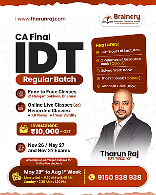 CA Final – Indirect Tax Laws (IDT) | Regular Batch – Sep 26 / Jan 27 / May 27 / Sep 27