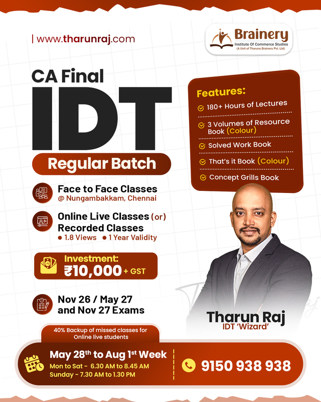 CA Final – Indirect Tax Laws (IDT) | Regular Batch – Sep 26 / Jan 27 / May 27 / Sep 27