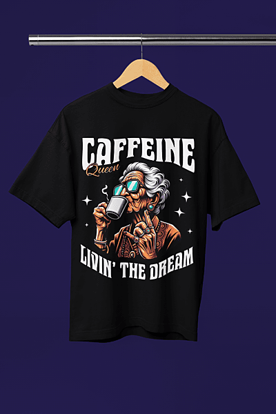 Caffeine Black printed Oversized t-shirt