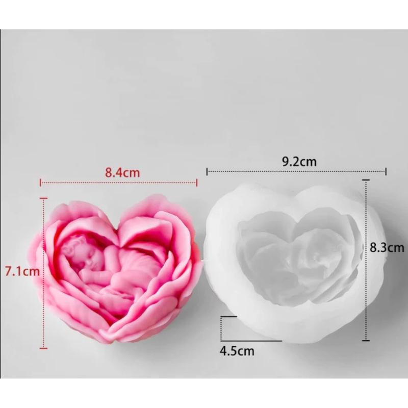 Silicon Mold Candle Baby in Heart Rose