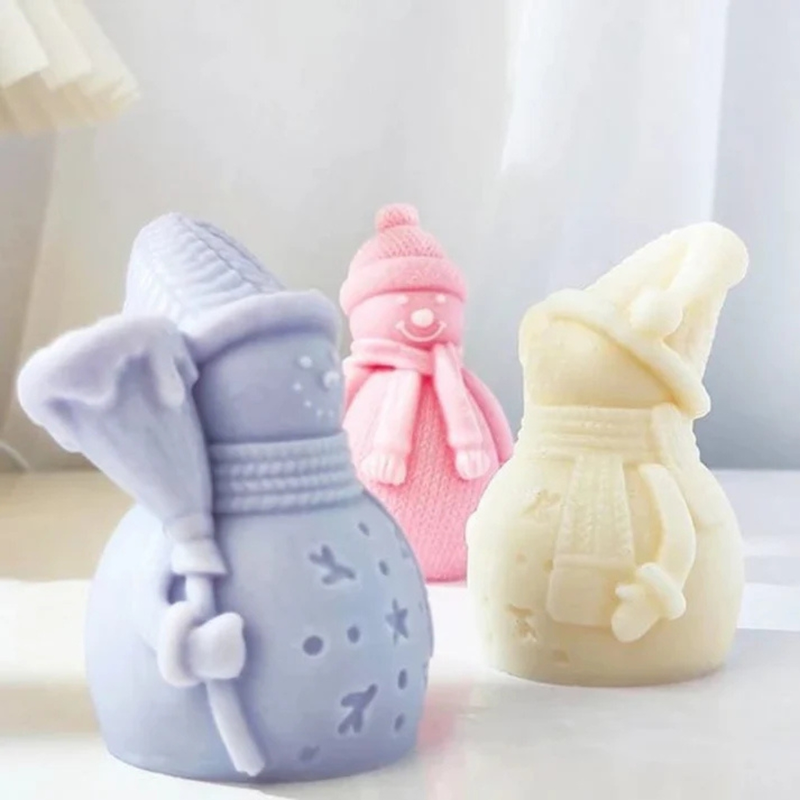 Silicon Mold Candle Winter Snowman with Broom