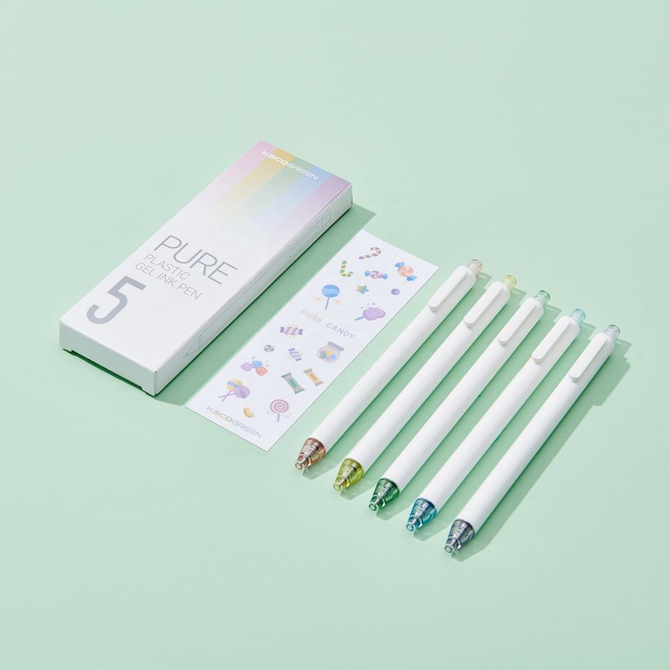 Kaco Pure Candy Retractable Cute Gel Pens 0.5 Black Pack of 5
