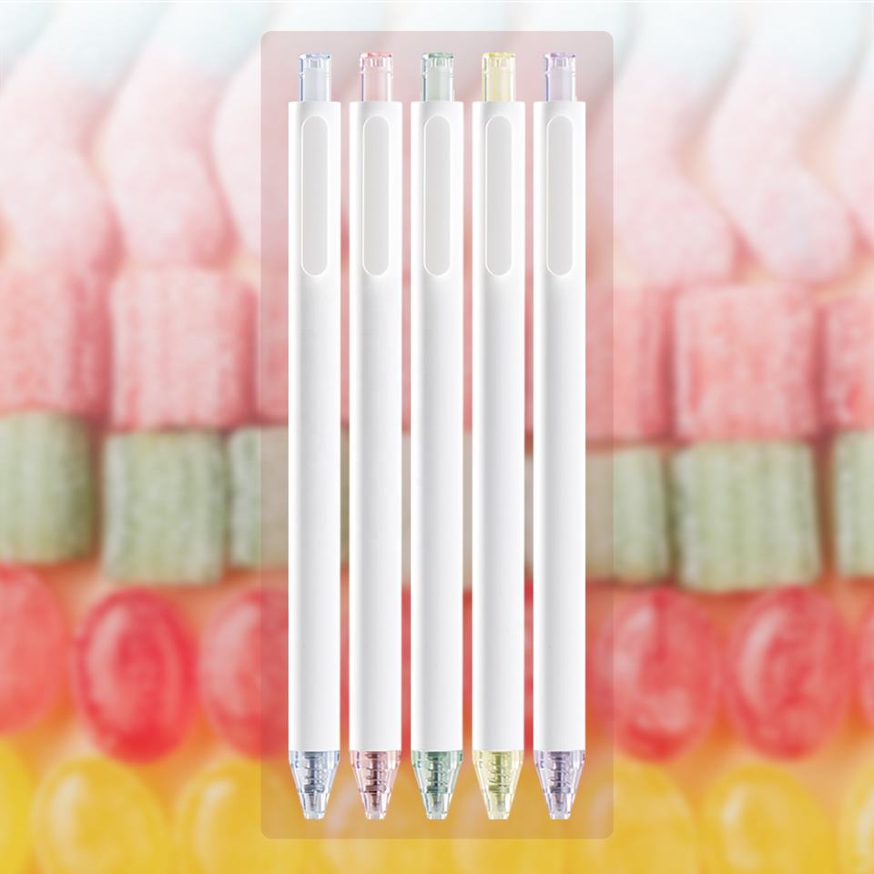 Kaco Pure Candy Retractable Cute Gel Pens 0.5 Black Pack of 5