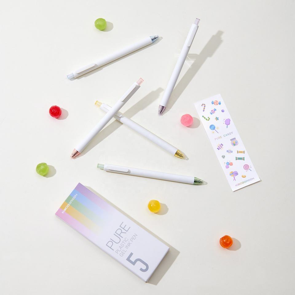 Kaco Pure Candy Retractable Cute Gel Pens 0.5 Black Pack of 5