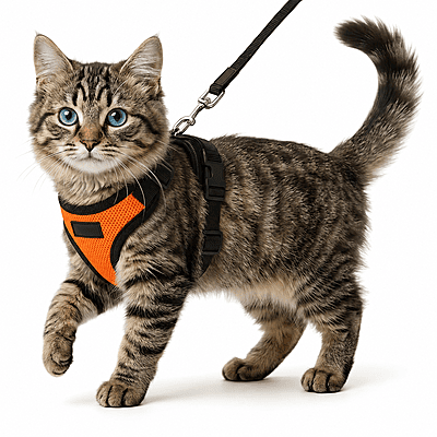Cat NO-PULL with Leash Harness (Mesh)-Orange-XXS Cat NO-PULL with Leash Harness (Mesh)-Orange-XXS