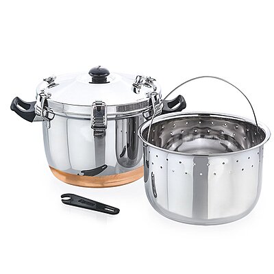 Express Stainless Steel Copper Bottom Manual Rice Cooker with Steamer Basket Cooks up to