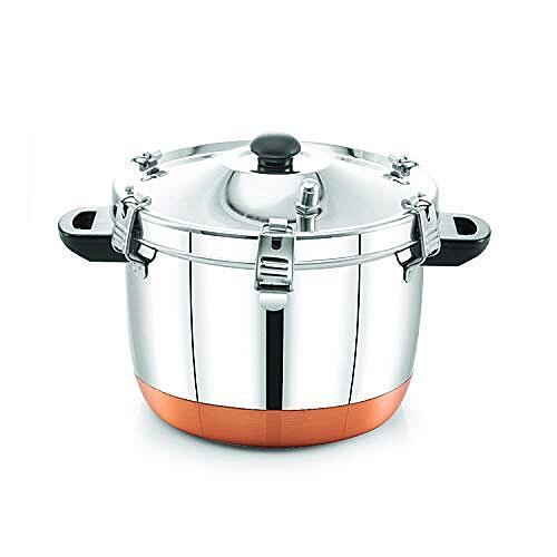 Express Stainless Steel Copper Bottom Manual Rice Cooker with Steamer Basket Cooks up to