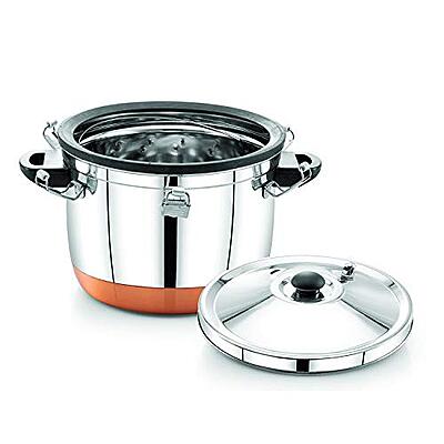 Express Stainless Steel Copper Bottom Manual Rice Cooker with Steamer Basket Cooks up to