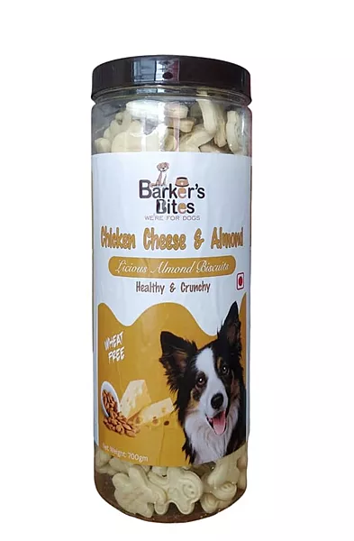 Barker's Bite Chicken Cheese and Almonds Dog Biscuit Jar
