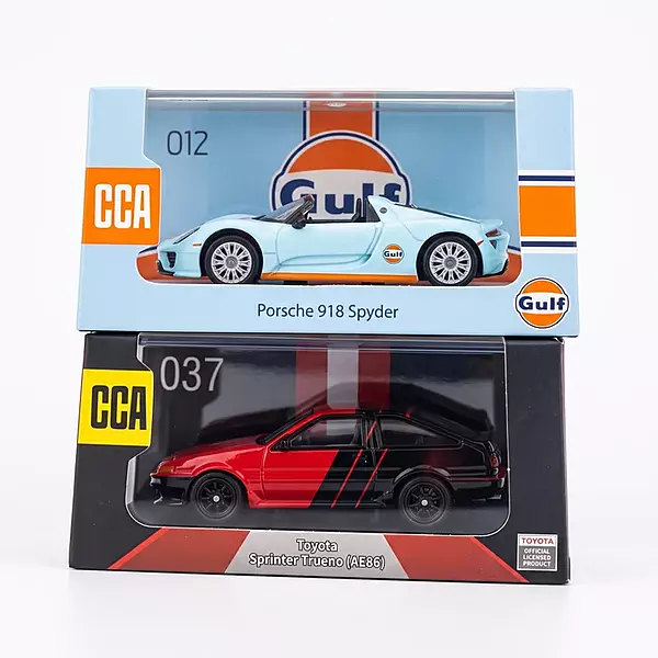 CCA Porsche 918 Spyder Gulf & Toyota AE86 Red Black | 1:64 Scale | Diecast Model Cars | Acrylic Display Case | Pack of 2
