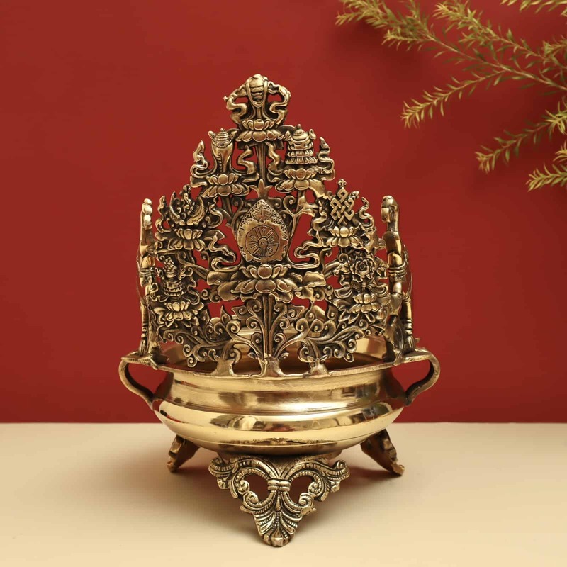 Brass Elephant Designer Urli Decorative Bowl - 12 inch Height | Majestic Brass Urli Decorative Bowl with Elephant Design for Royal Decor