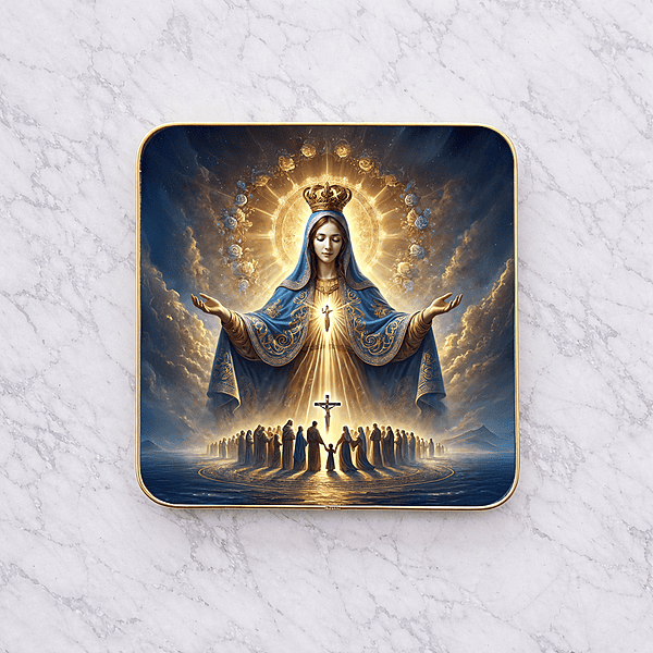 Mother mary crystal clear resin coated with stone work photo frame