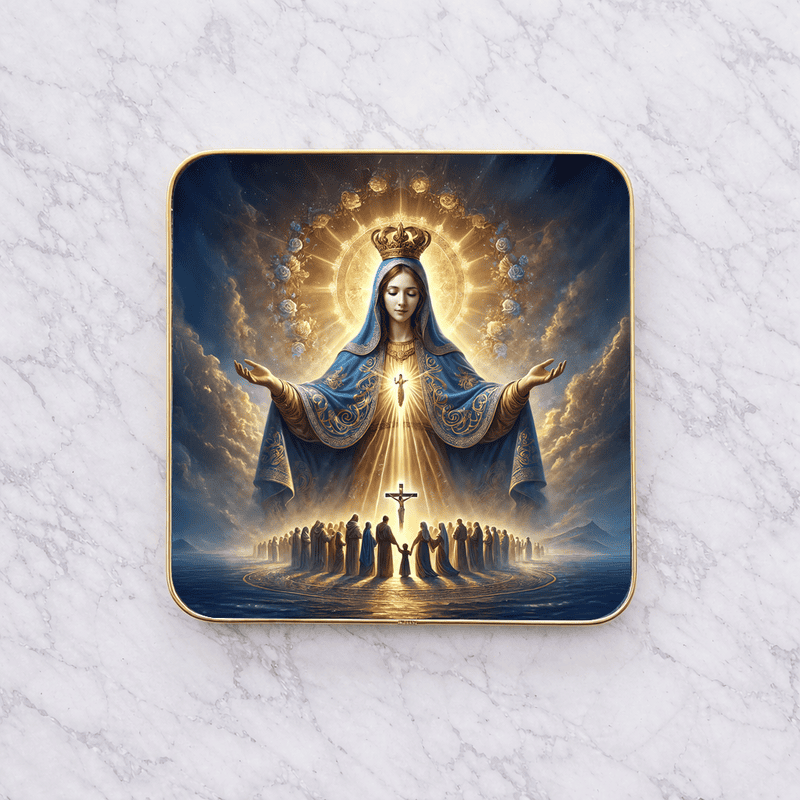 Mother mary crystal clear resin coated with stone work photo frame