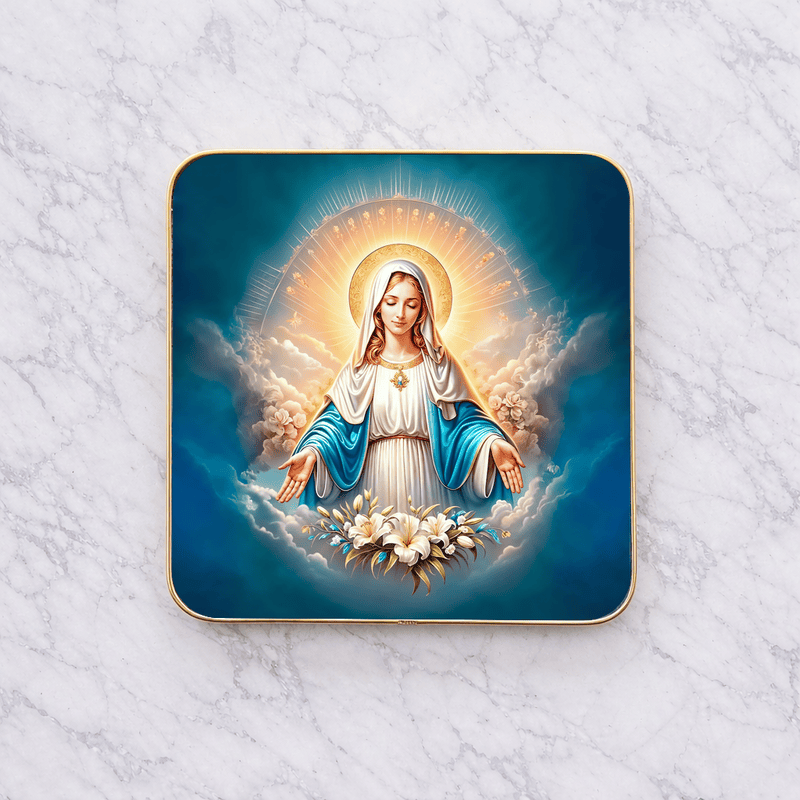 Mary crystal clear resin coated with stone work photo frame