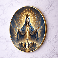 Mother mary crystal clear resin coated with stone work round photo frame