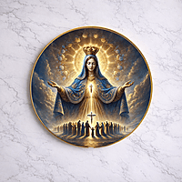 Mother mary crystal clear resin coated with stone work round photo frame