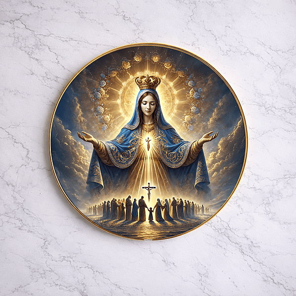 Mother mary crystal clear resin coated with stone work round photo frame