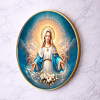 Mary crystal clear resin coated with stone work round photo frame