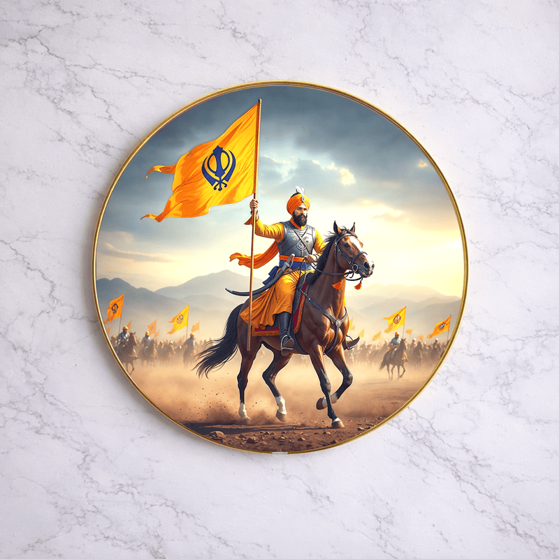 Guru Gobind Singh Ji crystal clear resin coated with stone work round photo frame
