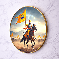 Guru Gobind Singh Ji crystal clear resin coated with stone work round photo frame